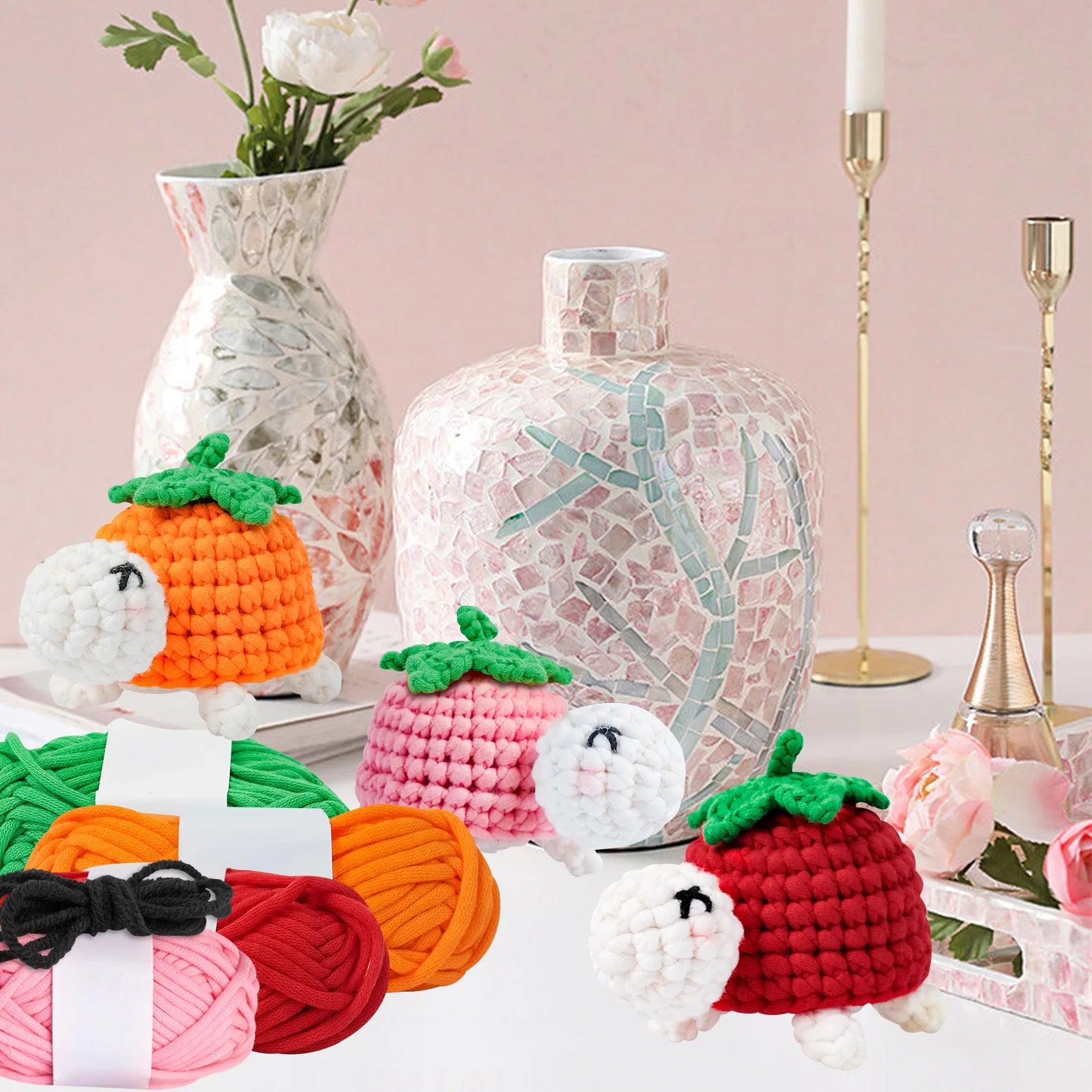 Simple 3pcs Tortoise Crochet Kit with Yarn Tool Step-by-Step Video Tutorials for Adults & Kids DIY Handmade Crochet Gift Set