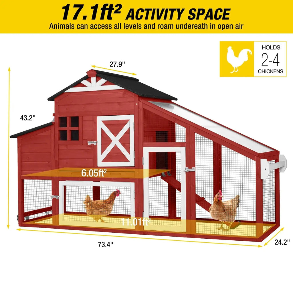 Mobile Chicken House on Wheels with Large Nesting Box