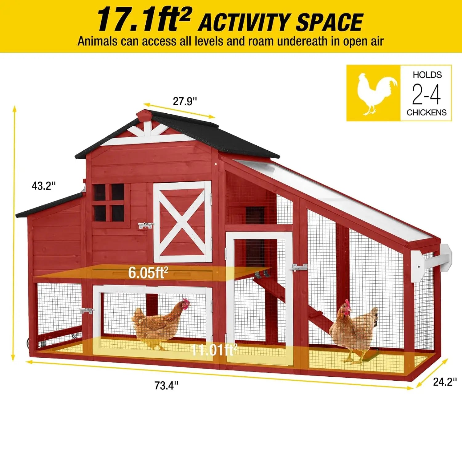 Mobile Chicken House on Wheels with Large Nesting Box