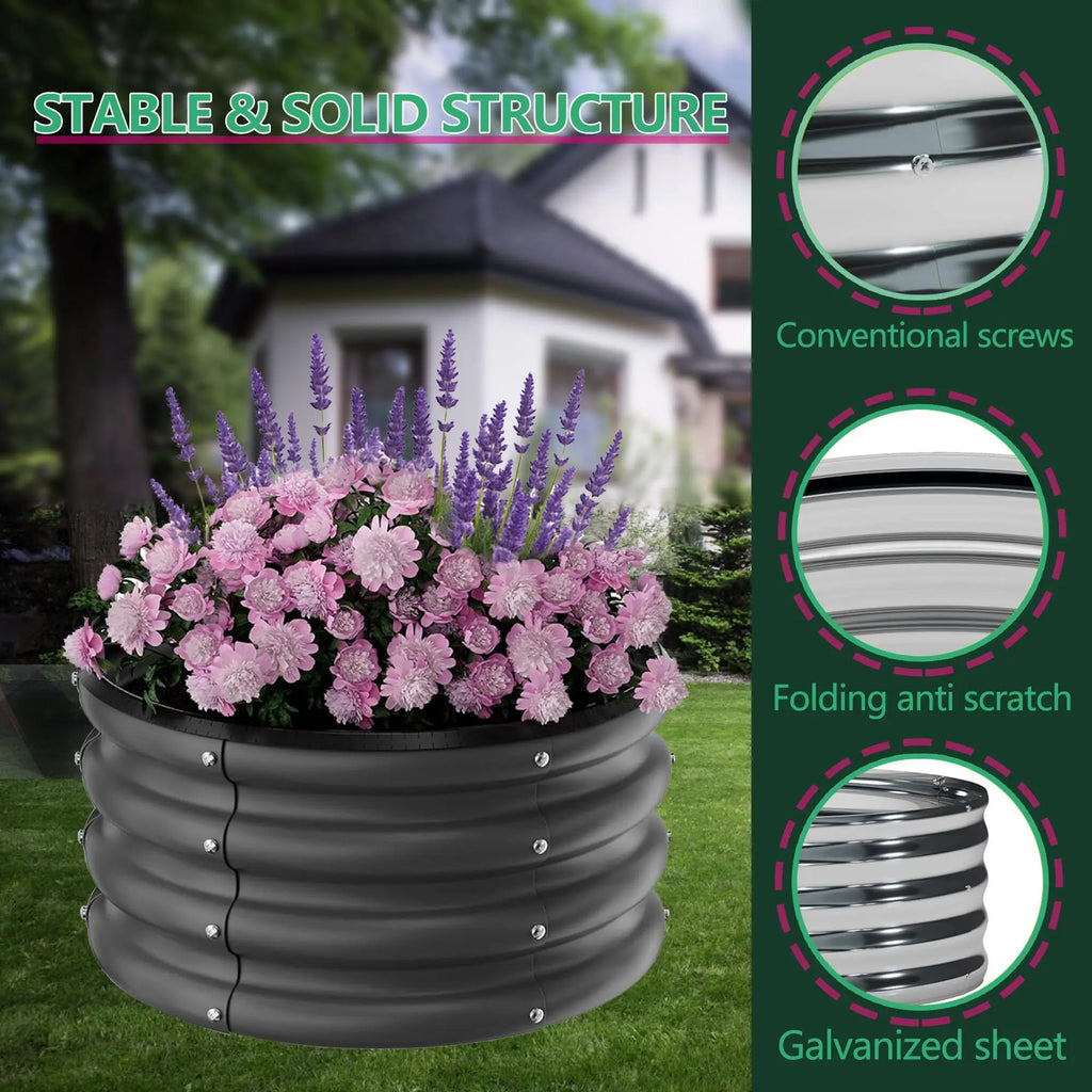 Galvanized Raised Garden Beds Outdoor, 3 Round Metal Planters (2x2x1Ft)