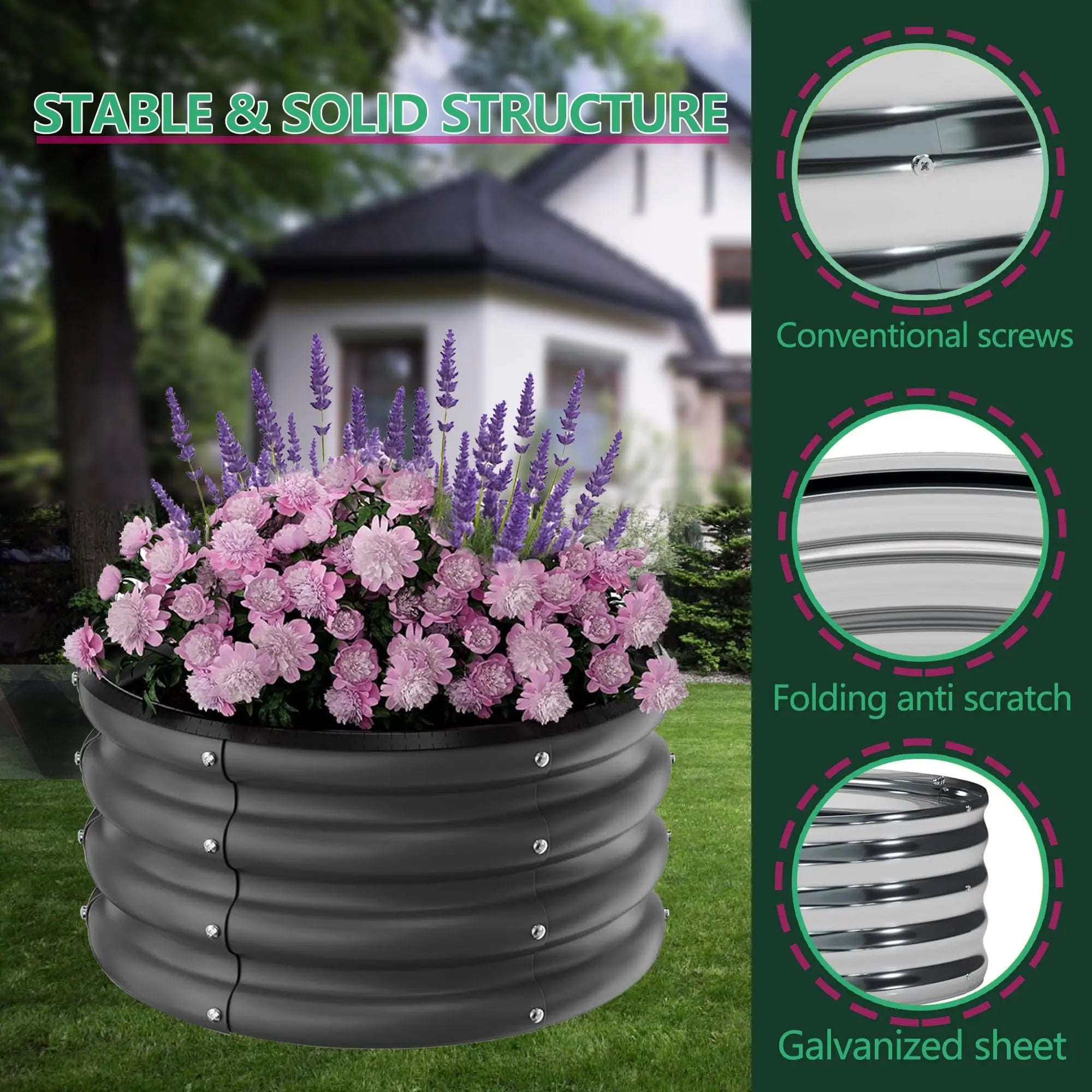 Galvanized Raised Garden Beds Outdoor, 3 Round Metal Planters (2x2x1Ft)