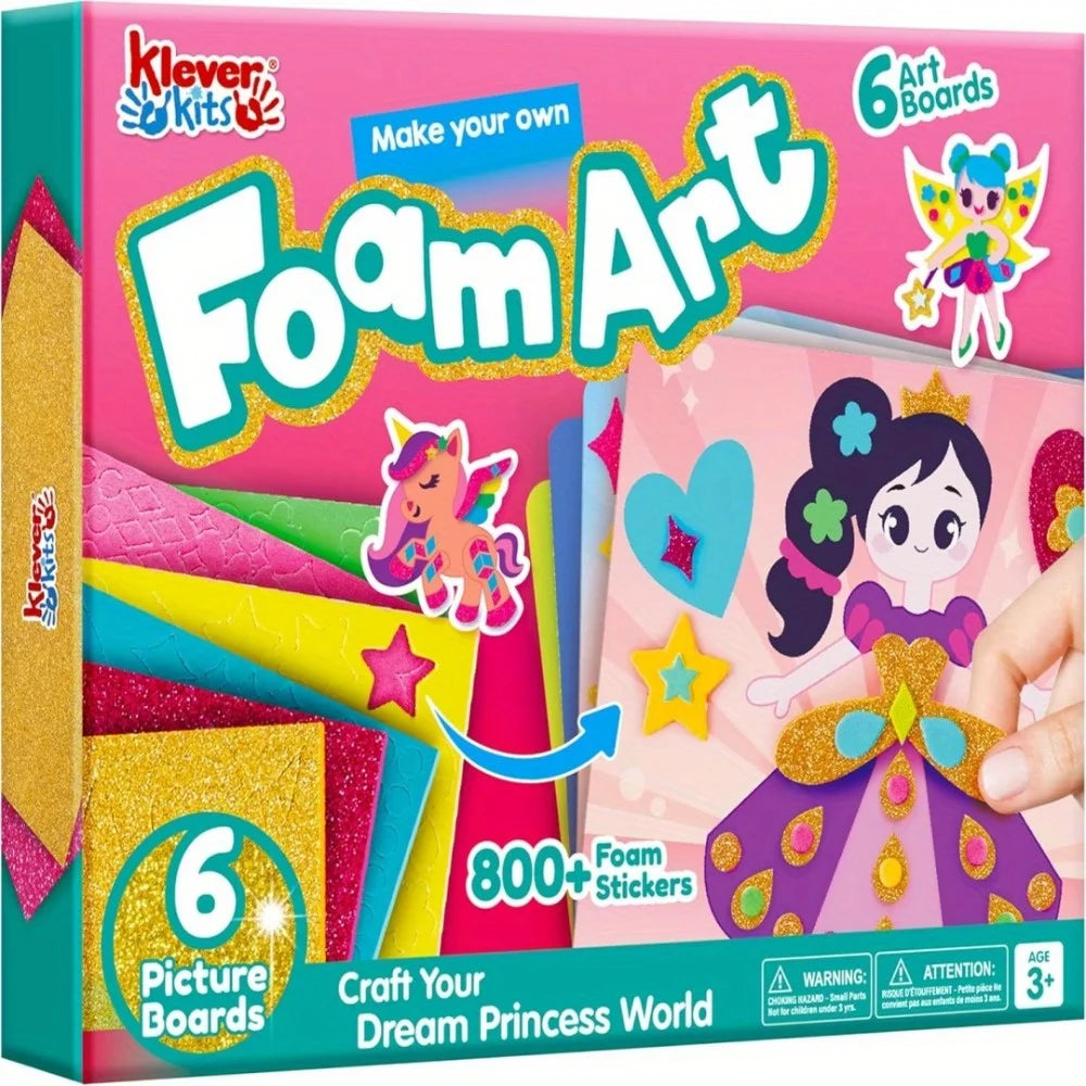 Kids Foam Art Kit EVA Foam Stickers with 6 Art Board and 800+ Stickers DIY Arts Crafts