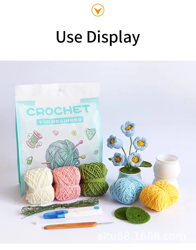 3 PCS Potted Flower Plants Crochet Kit with Step-by-Step Video Potted Plant with Sewing Crocheting Set DIY Craft Gift