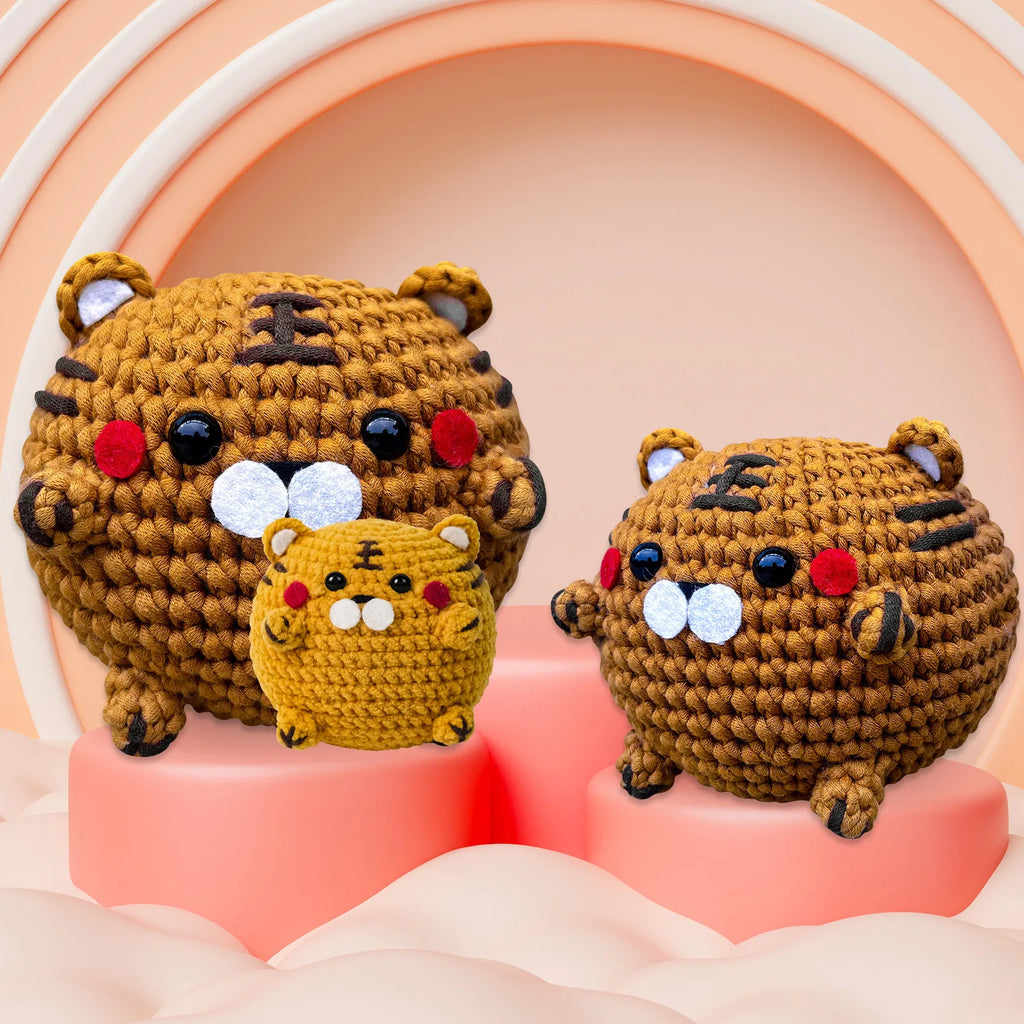 DIY Tiger Crochet Kit,Learn to Crochet for Adults, Kids,Cute Tiger Knitting Kit Supplies Yarn Hook with Step-by-Step Video