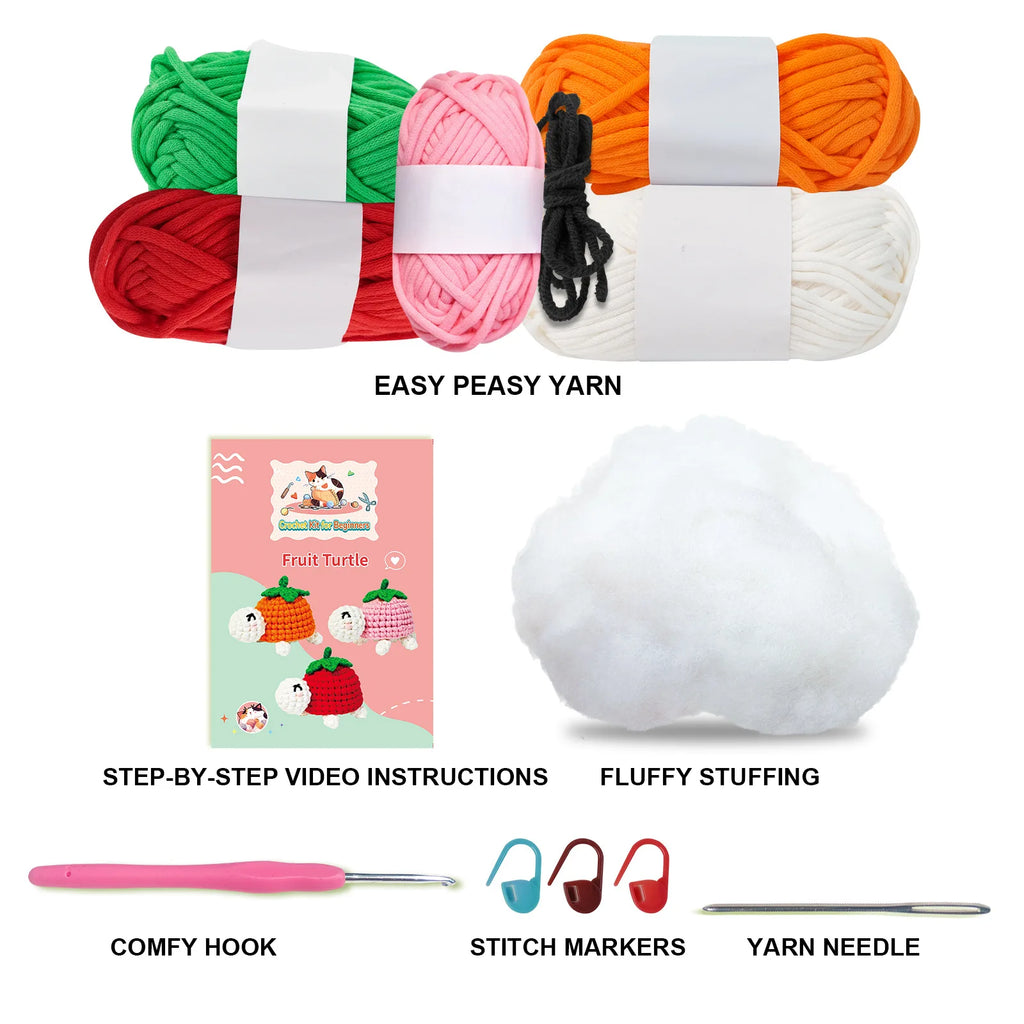 Simple 3pcs Tortoise Crochet Kit with Yarn Tool Step-by-Step Video Tutorials for Adults & Kids DIY Handmade Crochet Gift Set