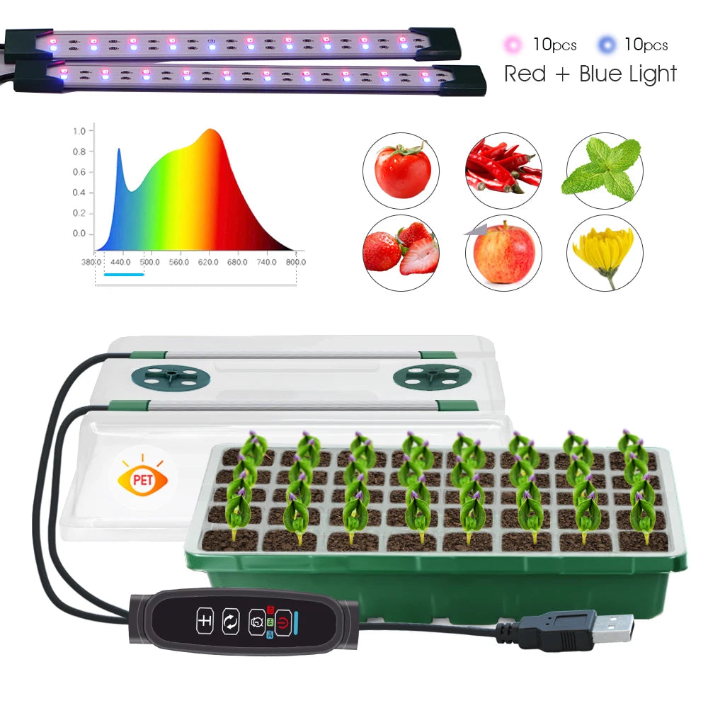 Seed Starter Tray 40/80 Cells with 2 Long Strip Grow Lights