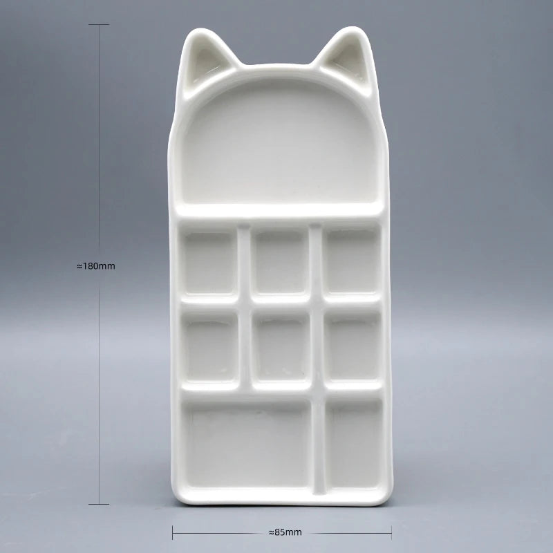Multi-grid Ceramic Watercolor Palette Cute Cat Shape Pigment Tray Easy To Clean Watercolor/Painting Art Supplies