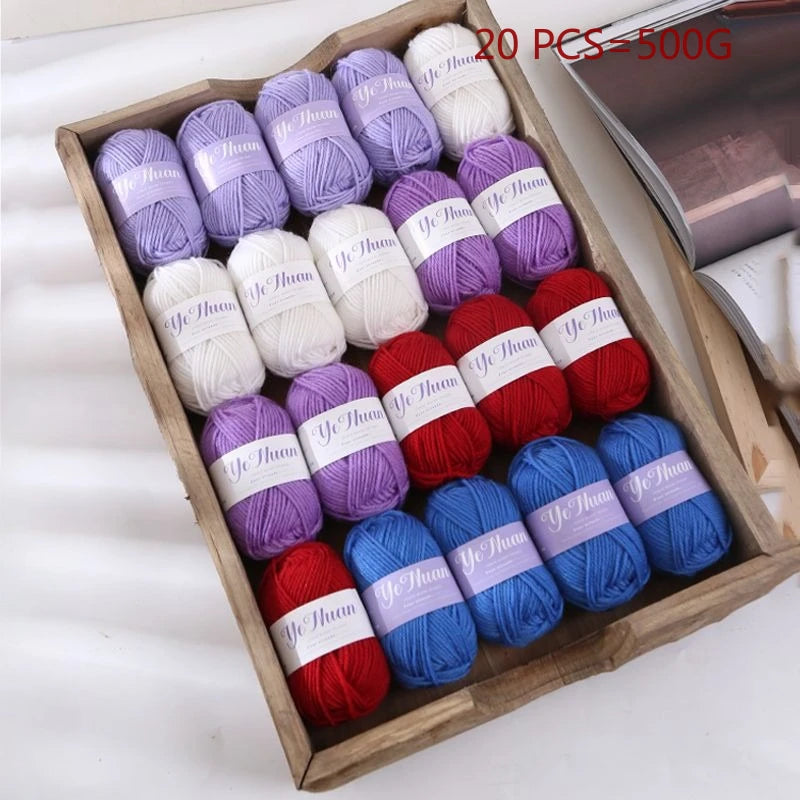20 PCS 500g Thick Soft Knitting Yarn For DIY Hat Doll Bag Carpet Sweater Crochet Thread Handmade Medium Coarse Milk Cotton Yarn