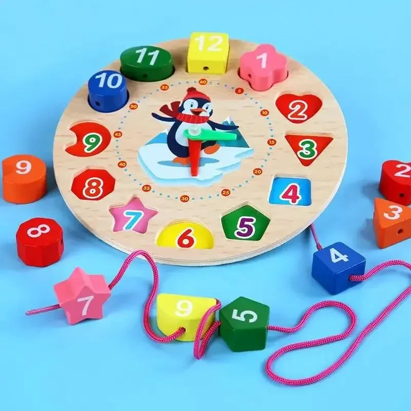 Wooden Number Blocks Puzzle Clock Montessori Education