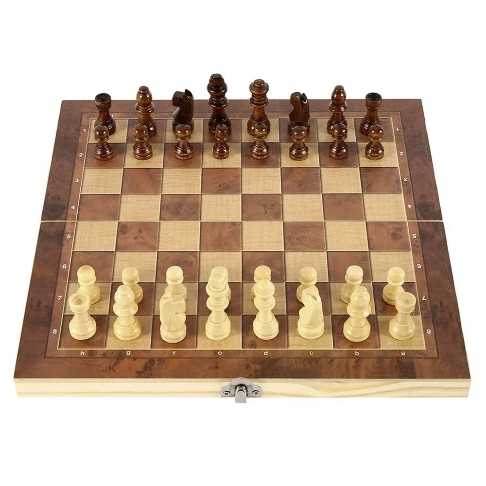 3 in 1 Foldable Wooden Chess Set Educational Strategy Game