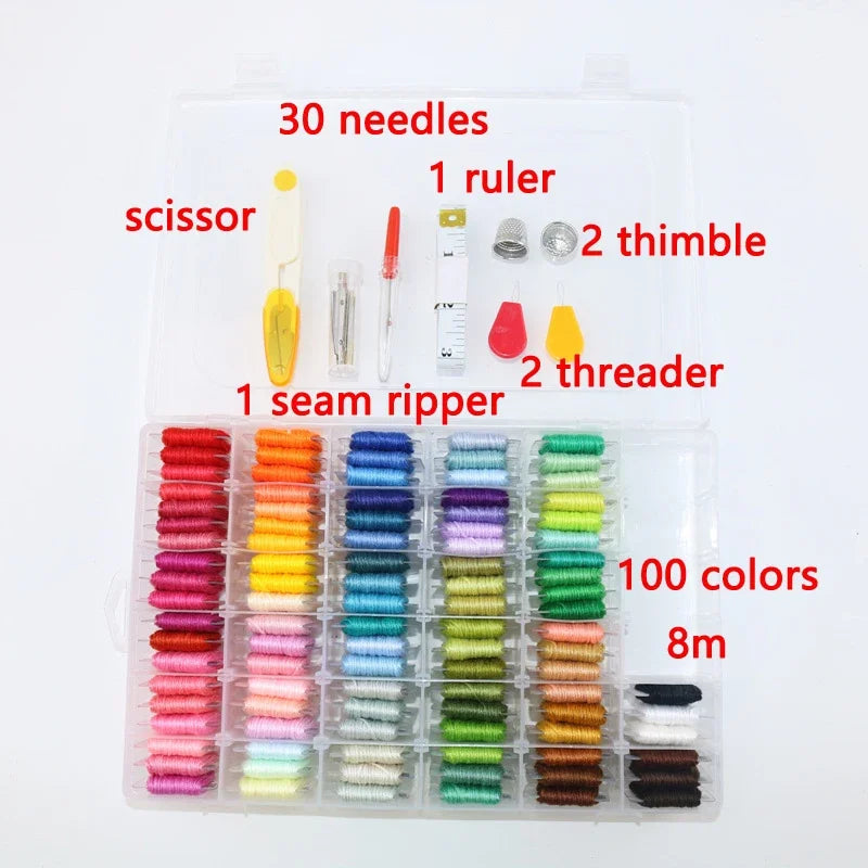 Storage Box Cross Stitch Tools Embroidery Kit Embroidery Floss Cross Stitch Threads Bracelet String Kit with Organizer