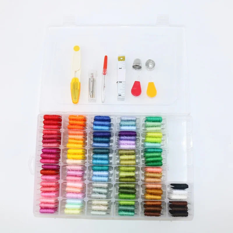 Storage Box Cross Stitch Tools Embroidery Kit Embroidery Floss Cross Stitch Threads Bracelet String Kit with Organizer