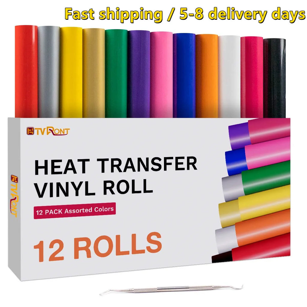 HTVRONT 12 Pack 12inX5ft Multi Colors Heat Transfer Vinyl Roll
