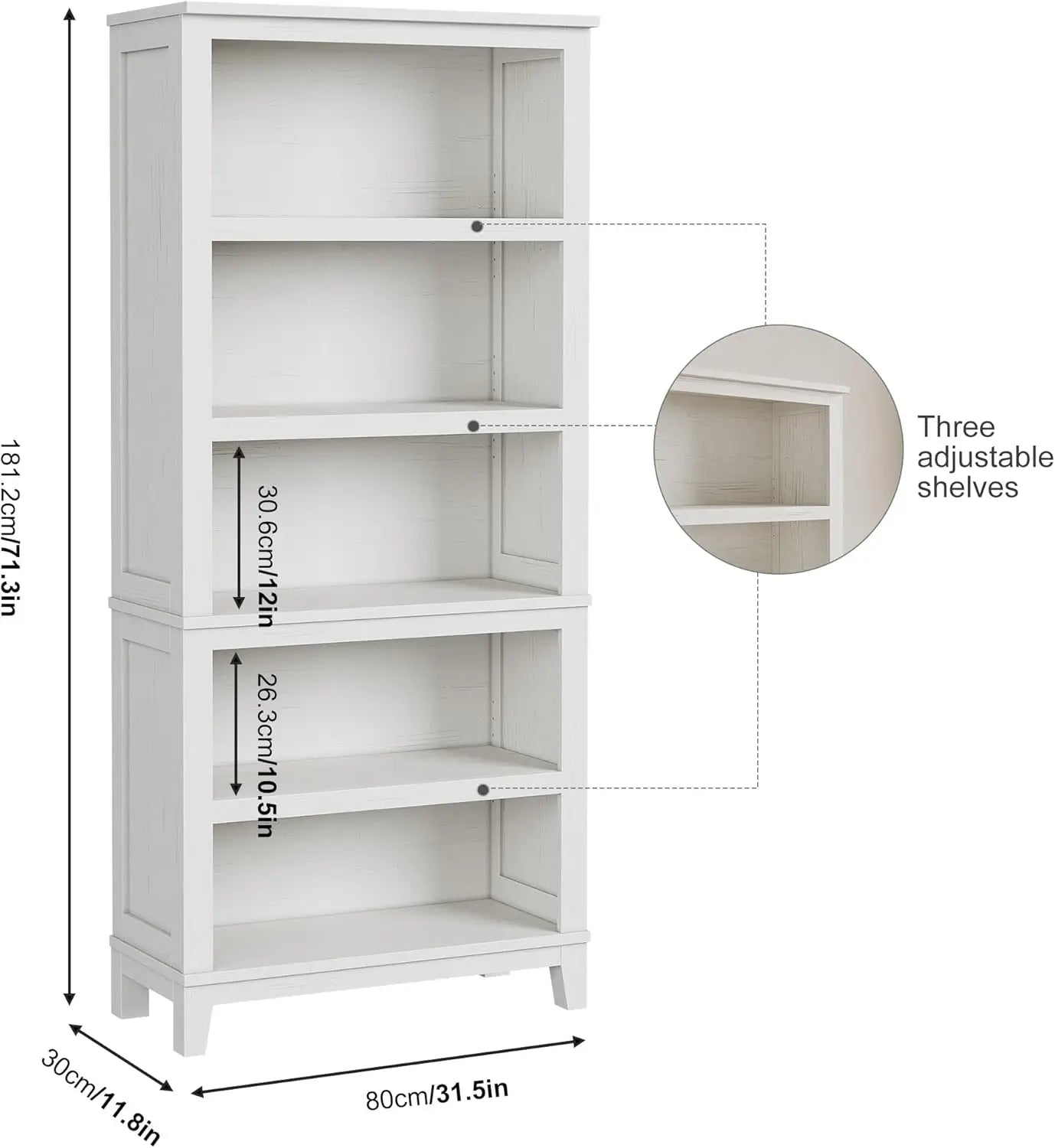 71" Tall Bookcase with Adjustable Shelves