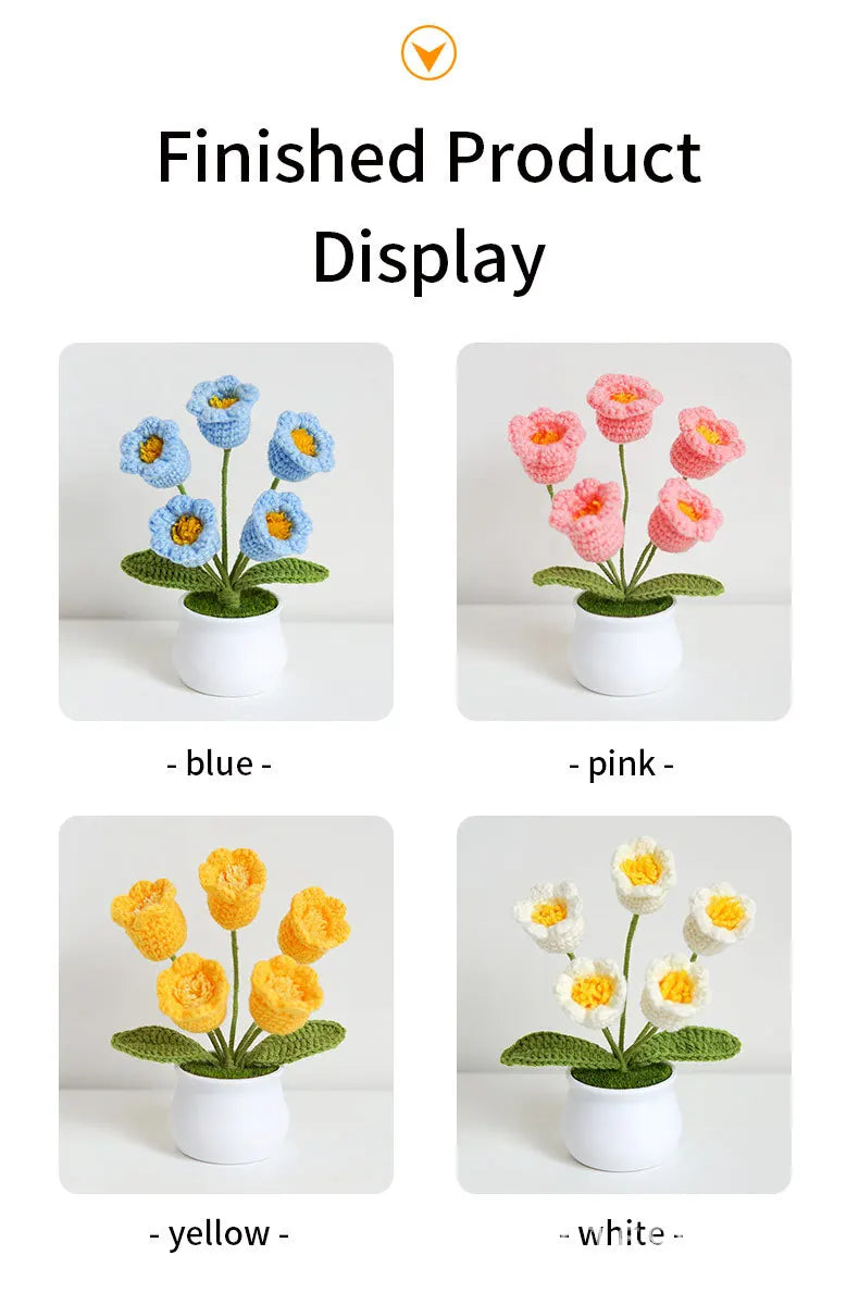3 PCS Potted Flower Plants Crochet Kit with Step-by-Step Video Potted Plant with Sewing Crocheting Set DIY Craft Gift