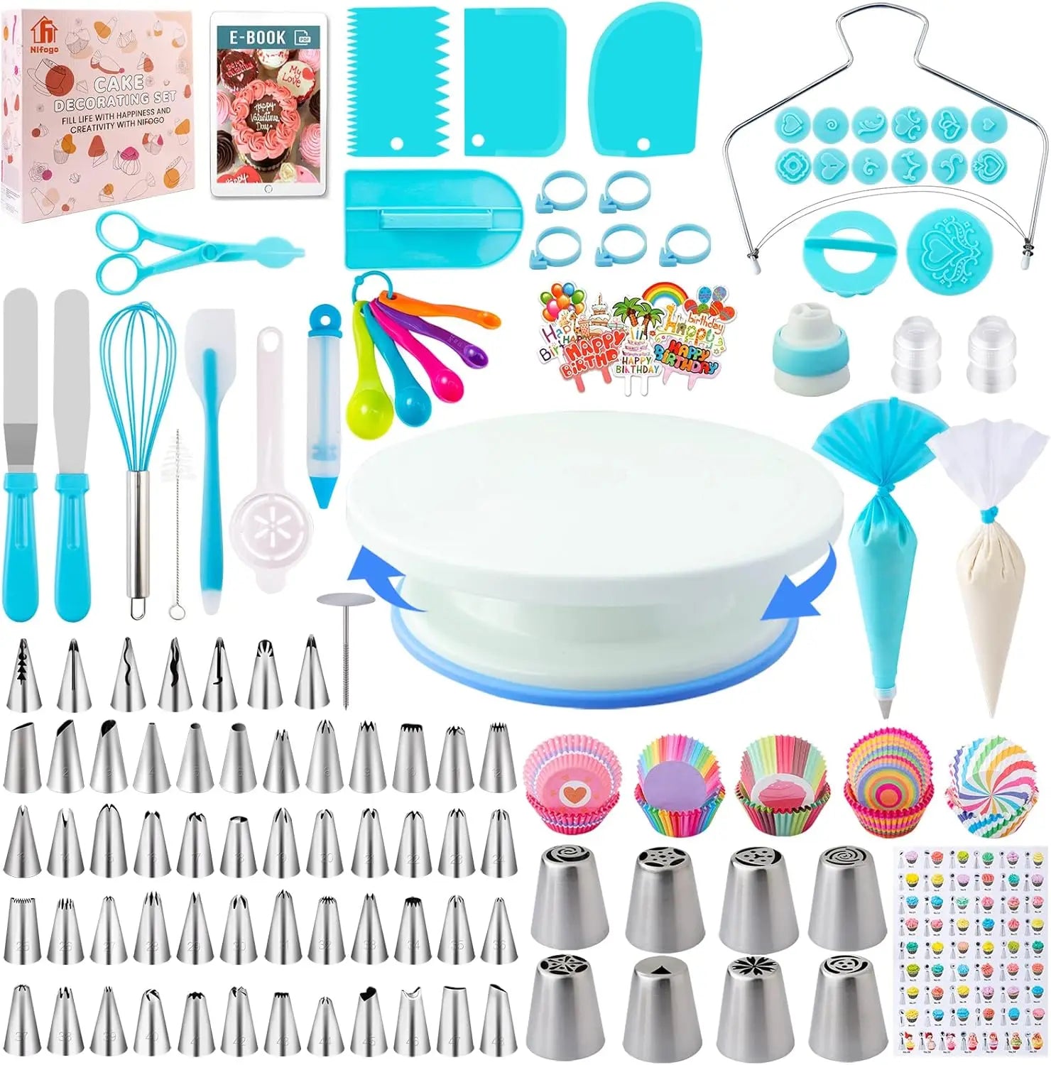 Cake Decorating Supplies Kit Tools Set Baking Accessories with Cake Turntable Pastry Piping Bag, Piping Icing Tips for Beginners
