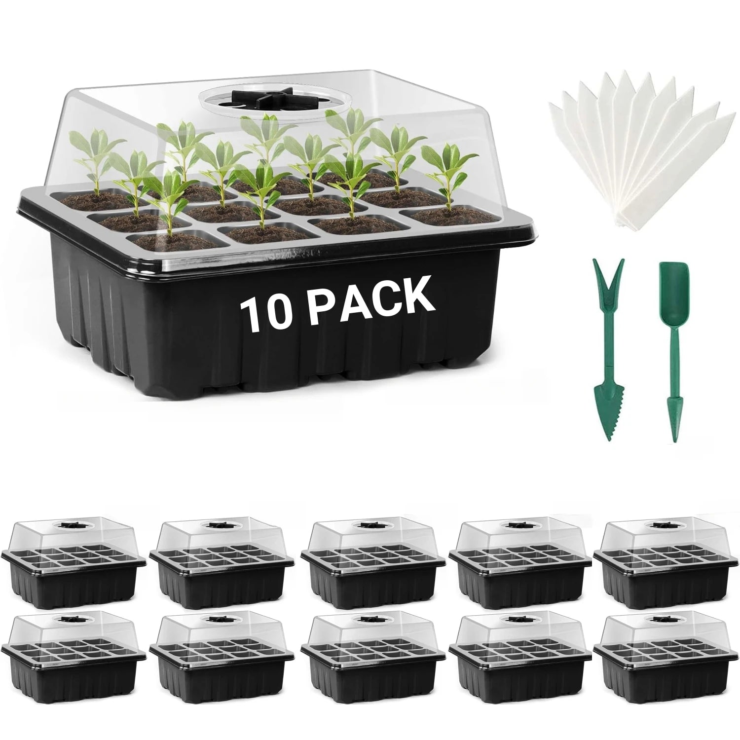 10 Pack Seed Starter Tray with Ventilation Hole 12Grids Seeds Growing Cultivation Planting Box Mini Greenhouse Plant Starter Kit