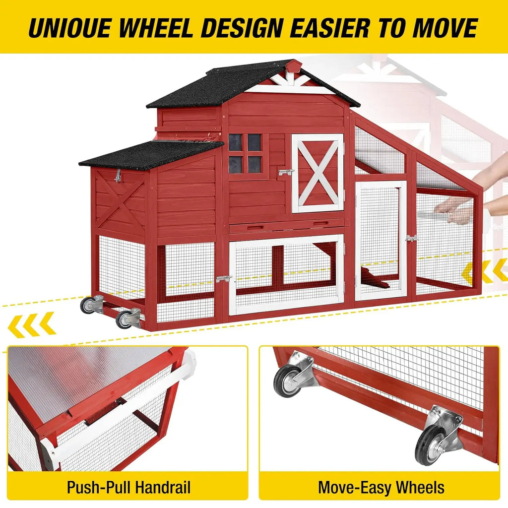 Mobile Chicken House on Wheels with Large Nesting Box