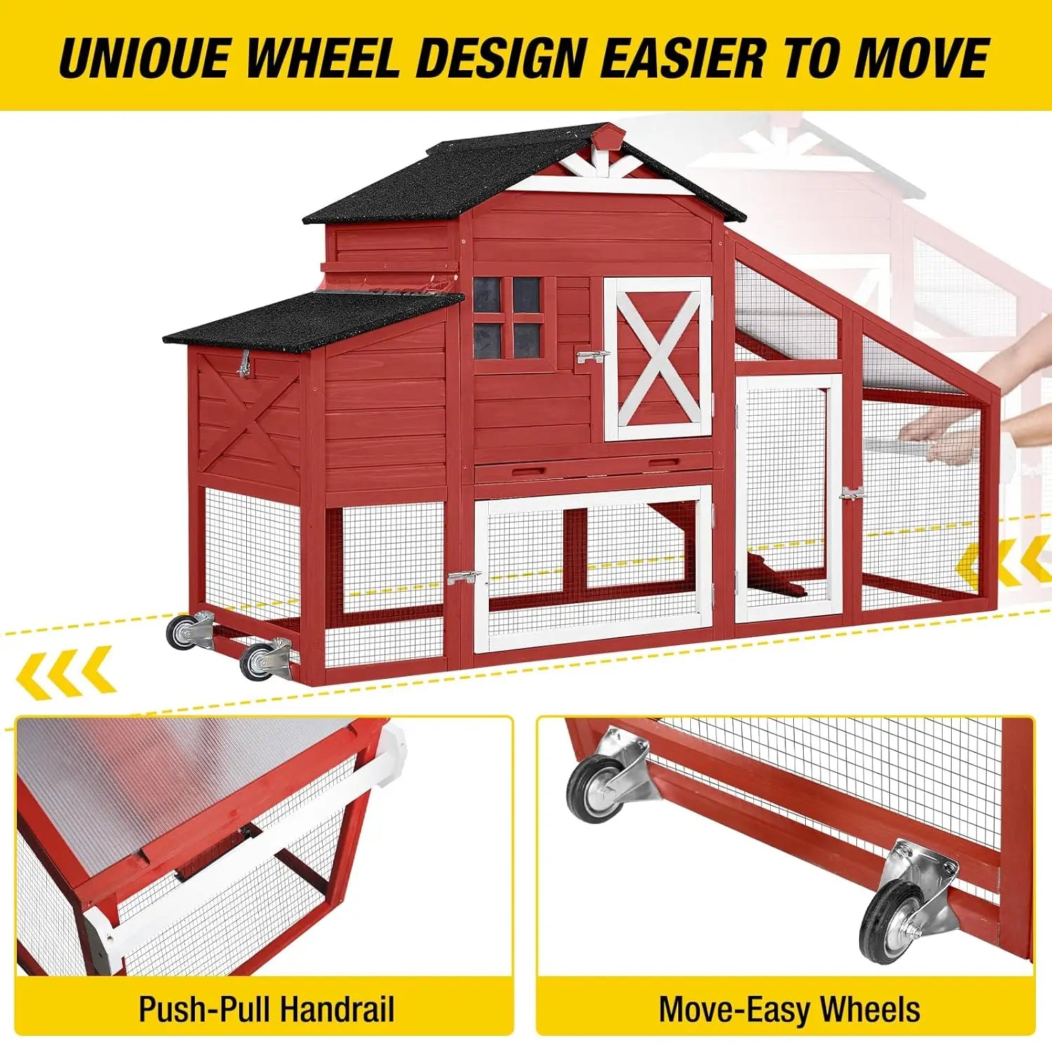 Mobile Chicken House on Wheels with Large Nesting Box