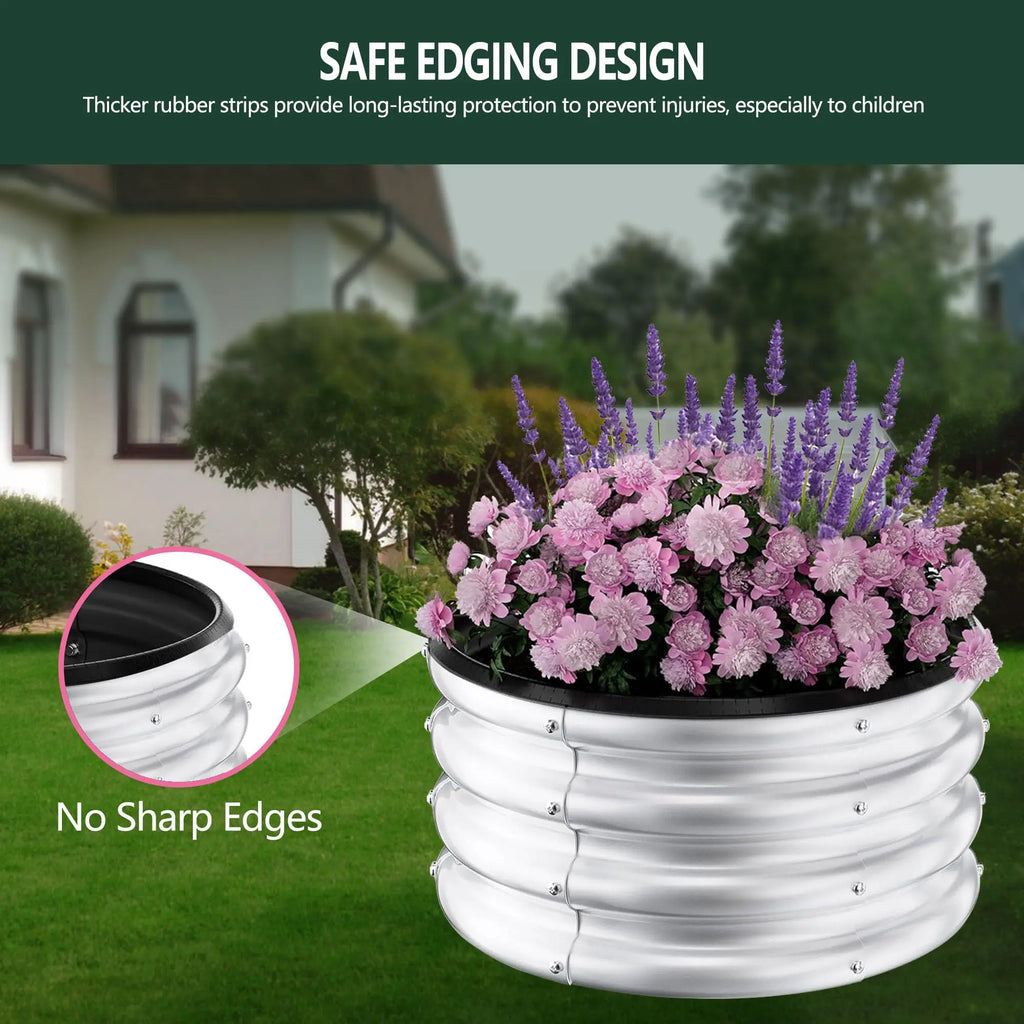Galvanized Raised Garden Beds Outdoor, 3 Round Metal Planters (2x2x1Ft)