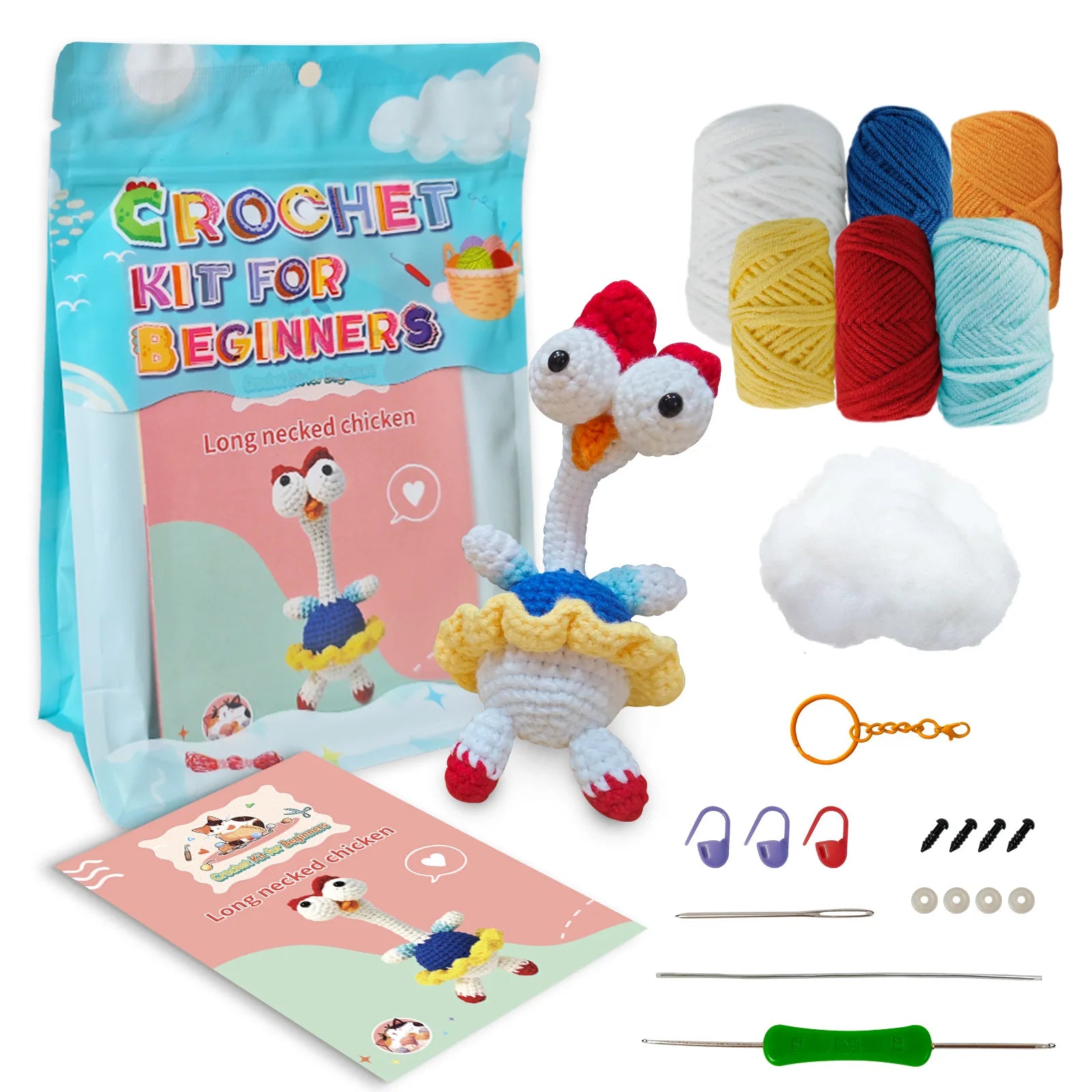 Chicken Crochet Kit for Beginners with Crochet Yarn - Beginner Crochet Kit for Adults Kids with Step-by-Step Video Tutorials