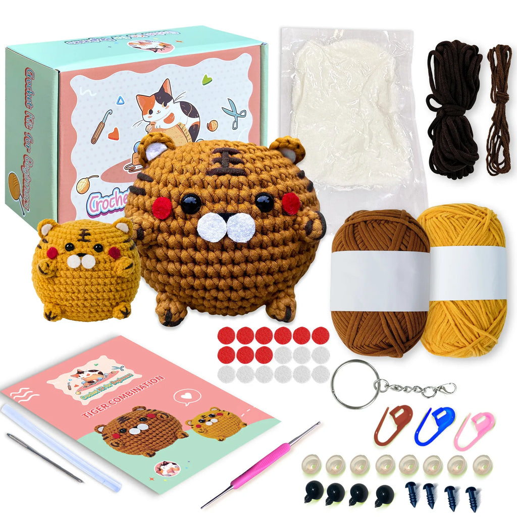 DIY Tiger Crochet Kit,Learn to Crochet for Adults, Kids,Cute Tiger Knitting Kit Supplies Yarn Hook with Step-by-Step Video