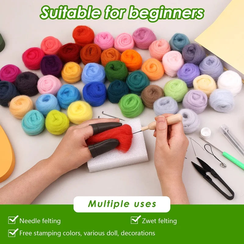 45 Colors Felt Wool Roving Needle Felting Starter Kit