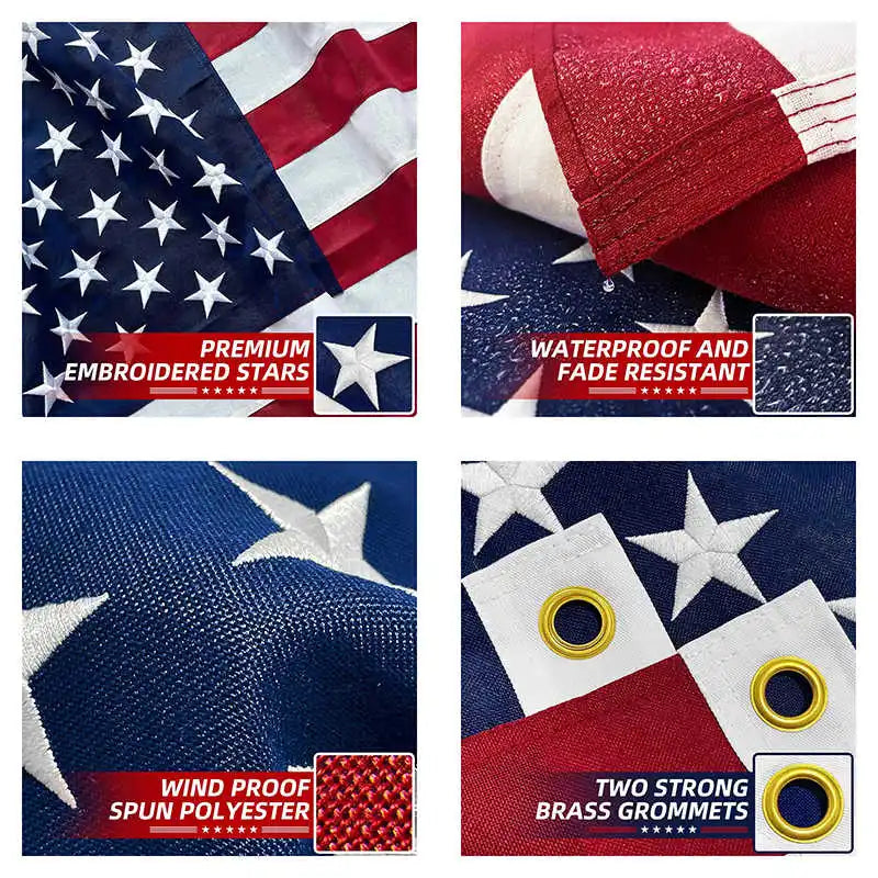 Outdoor USA Flag 3x5 Feet Waterproof Nylon Embroidered Stars Sewn Stripes Brass Grommets
