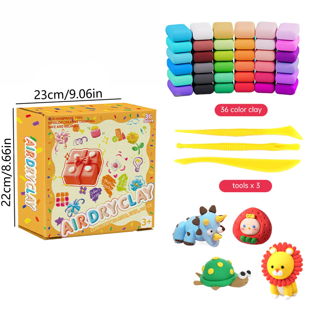 36-Color Air Dry Clay Kit with 3 Sculpting Tools - Non-Toxic Modeling Clay for Kids, No Baking Needed to Create & Keep 3D Art