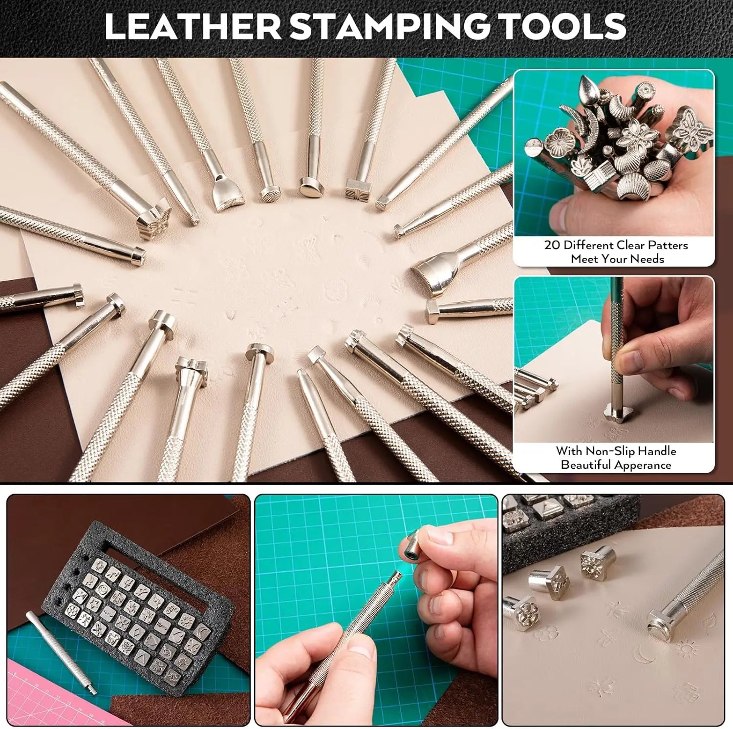 160-Piece Professional Leather Craft Tool Kit with Storage Bag for Stamping, Sewing, Carving, Cutting & Punching