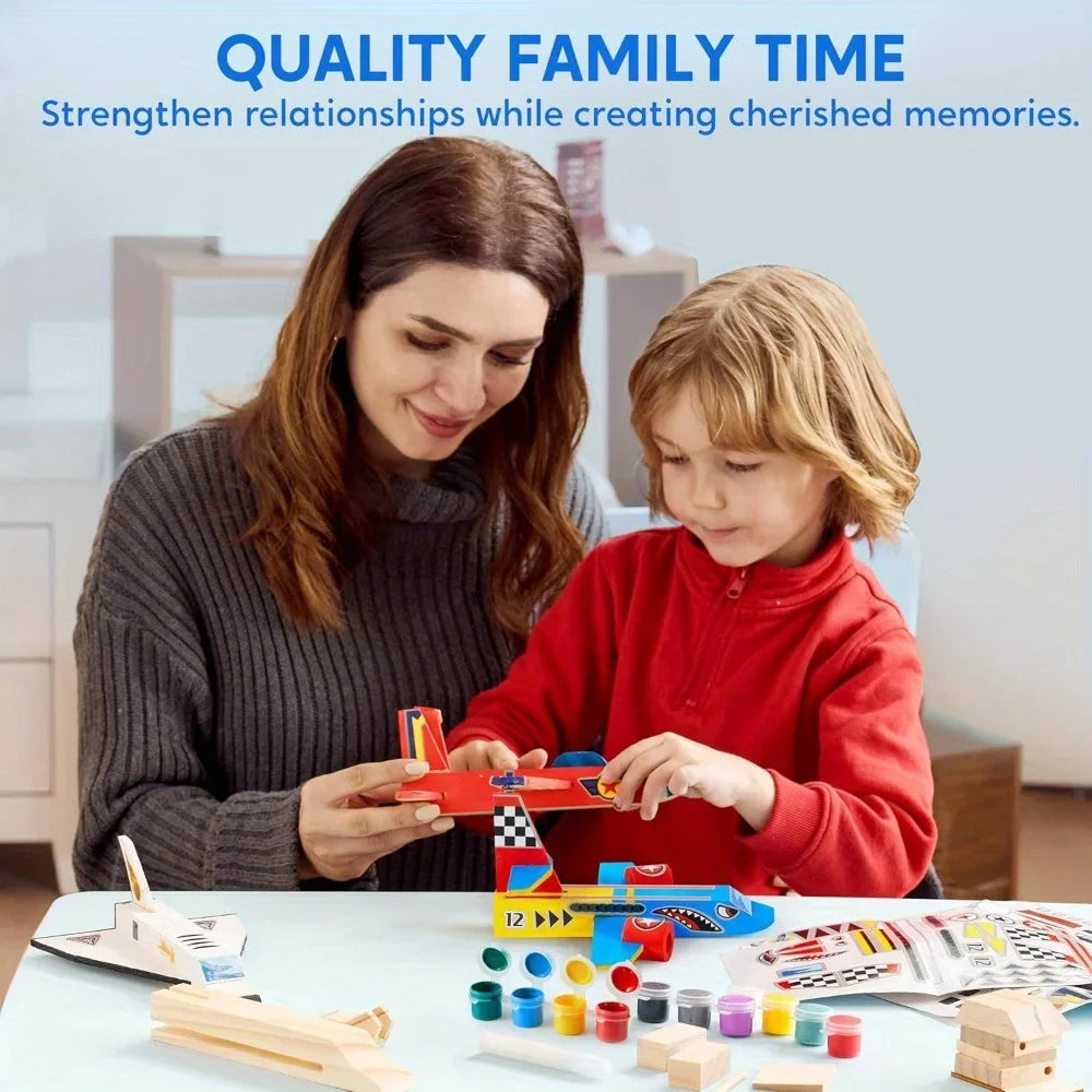 DIY Wooden Aircrafts 4PCS-Build & Paint Your Own Wooden Airplane Craft Kit