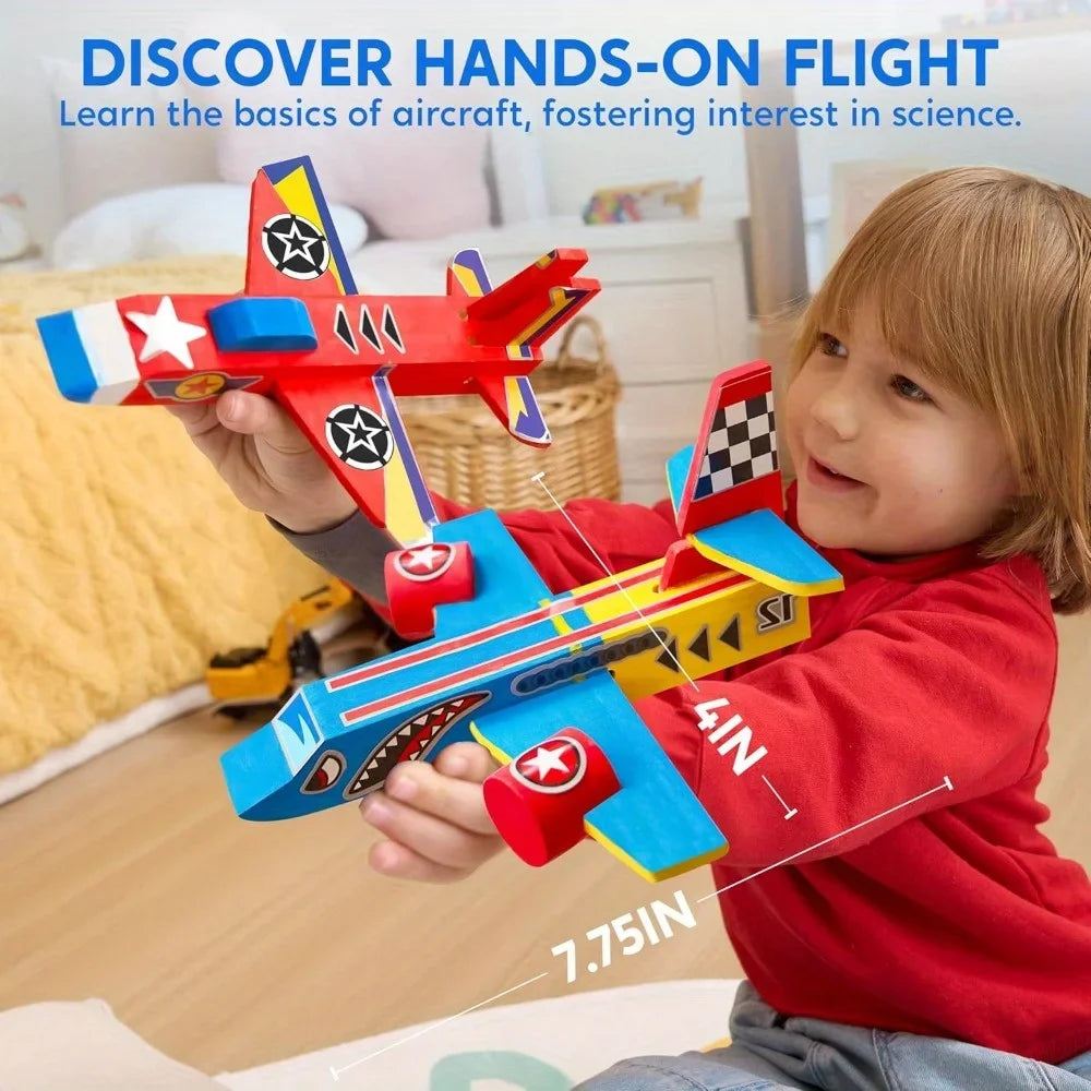 DIY Wooden Aircrafts 4PCS-Build & Paint Your Own Wooden Airplane Craft Kit