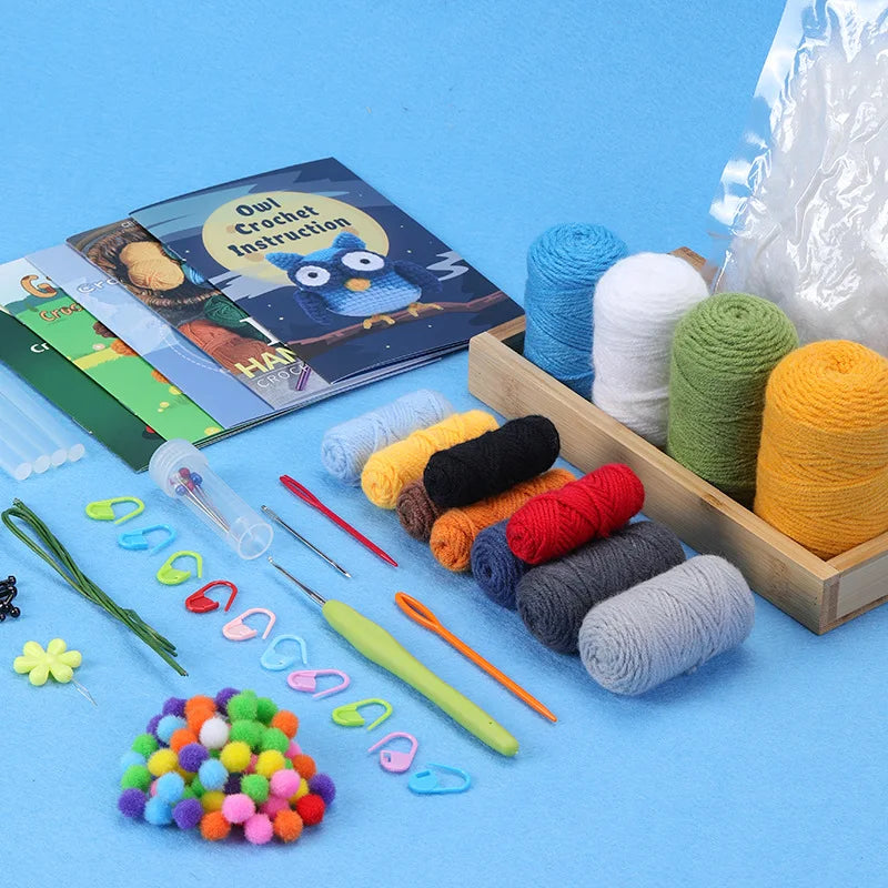 4pcs Ugly Cartoon Animal Frog Owl Pengiun Giraffe Crochet Kit DIY Crafter with Instructions