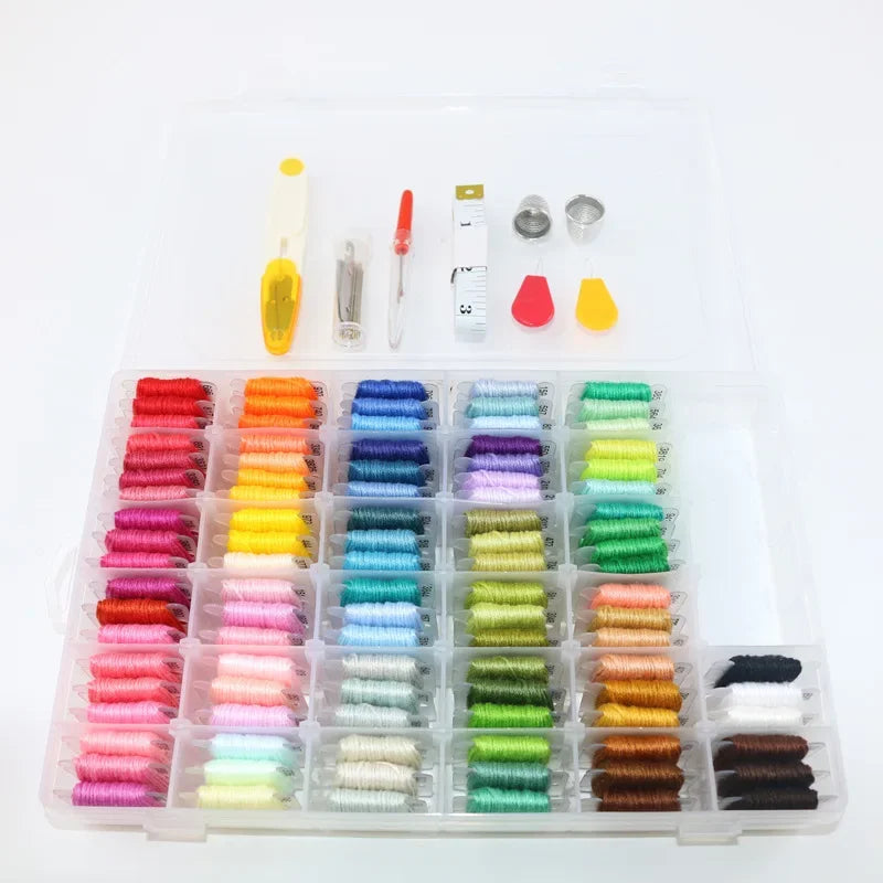 Storage Box Cross Stitch Tools Embroidery Kit Embroidery Floss Cross Stitch Threads Bracelet String Kit with Organizer