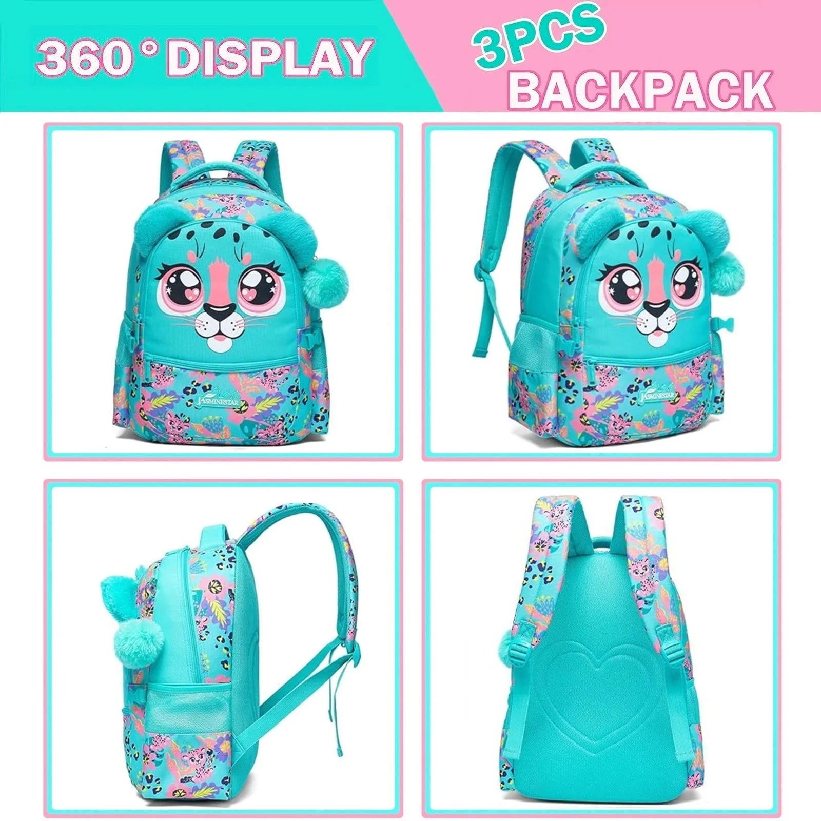 Girls School Backpack Set Multi-compartment Bookbag with Insulated Lunch Tote