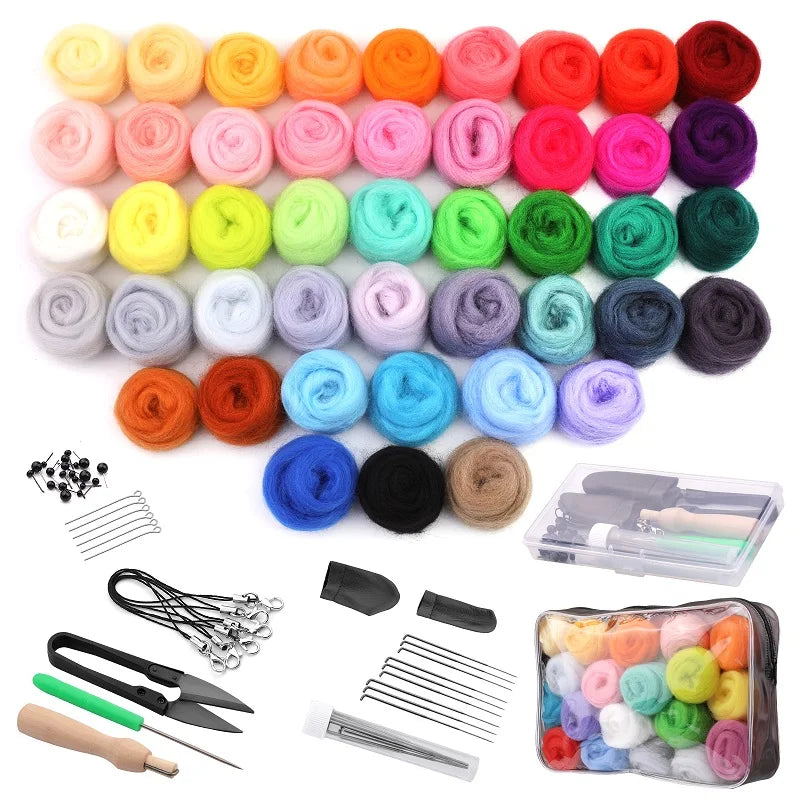 45 Colors Felt Wool Roving Needle Felting Starter Kit