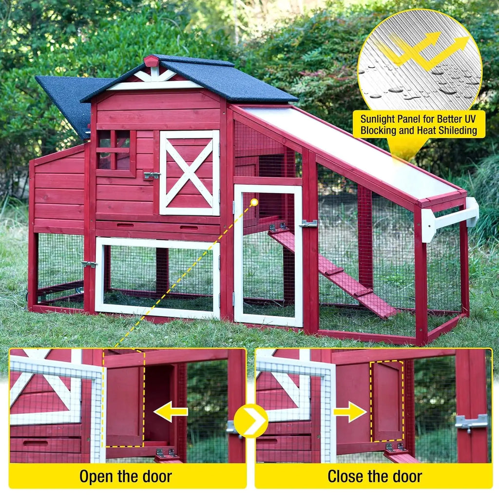 Mobile Chicken House on Wheels with Large Nesting Box