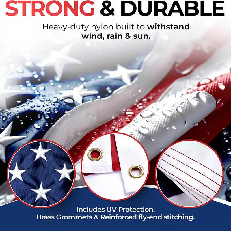Outdoor USA Flag 3x5 Feet Waterproof Nylon Embroidered Stars Sewn Stripes Brass Grommets