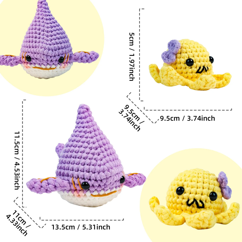 Octopus Shark Crochet Kits for Beginners Adults, Crochet Animals Set with Step-by-Step Video Tutorials, Learn To Crochet