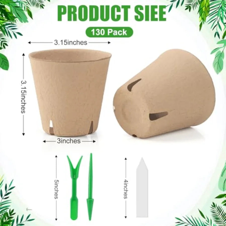 130 Pcs 3.15 Inch Peat PotsSeed Starting Pots with Drainage Holes
