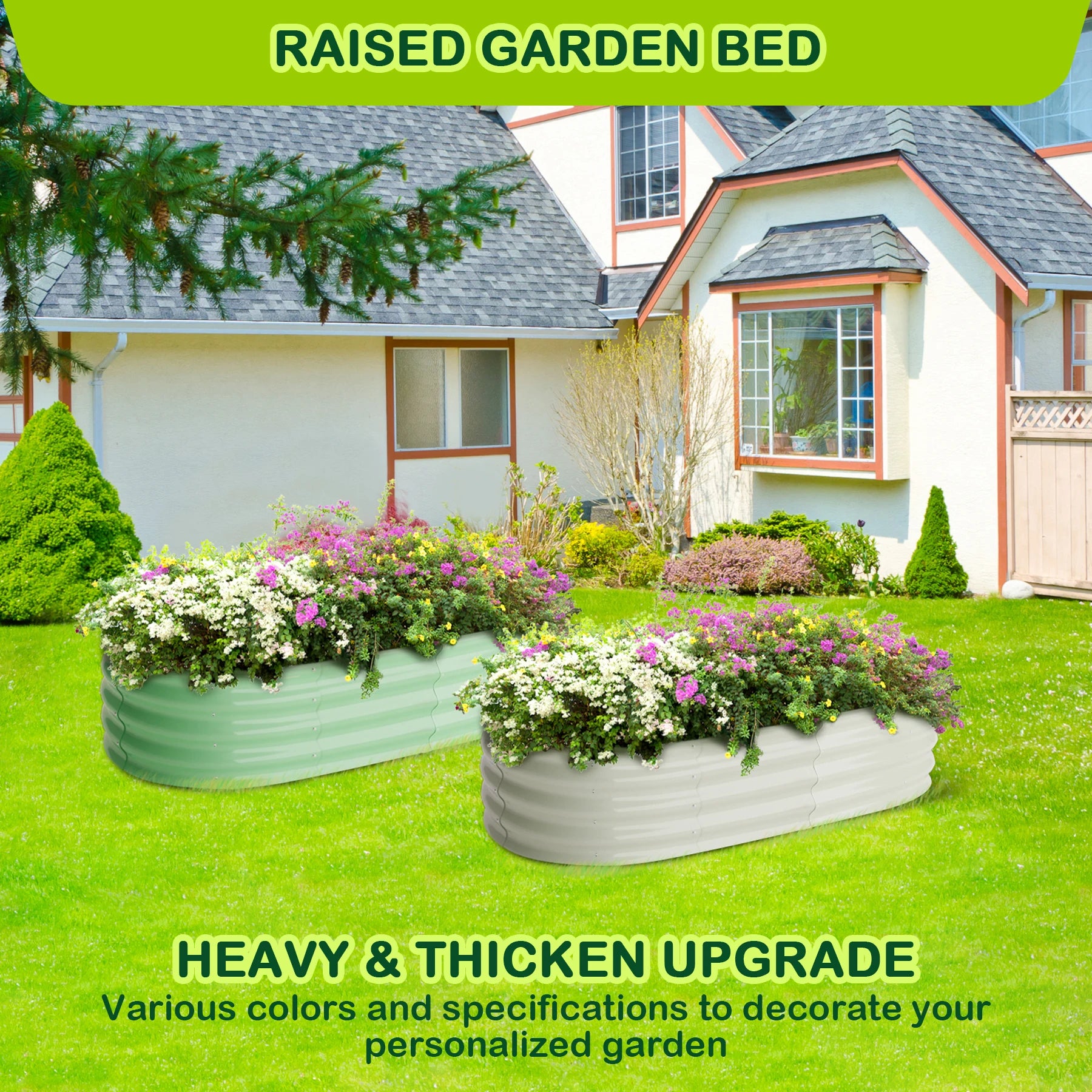 2 Pcs 4.5x2x1ft Oval Raised Garden Beds