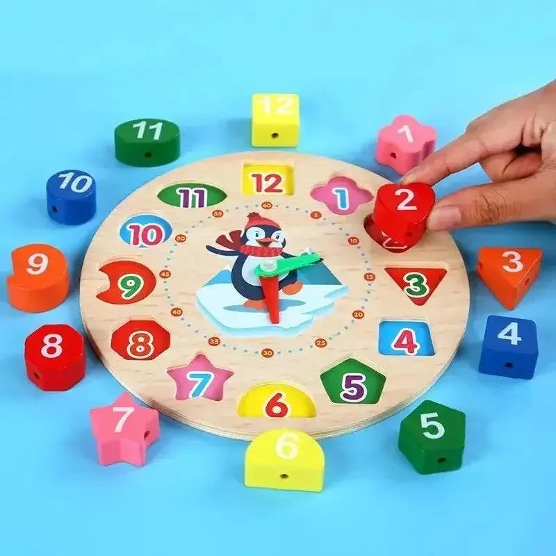 Wooden Number Blocks Puzzle Clock Montessori Education