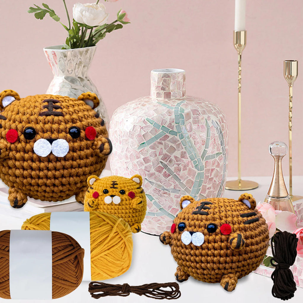 DIY Tiger Crochet Kit,Learn to Crochet for Adults, Kids,Cute Tiger Knitting Kit Supplies Yarn Hook with Step-by-Step Video