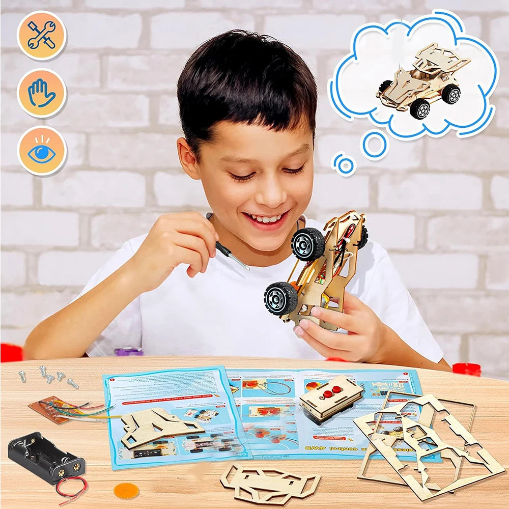 DIY Wooden Remote Control Car Mini Four-Wheel Drive Racing Car Science Experiment Kits