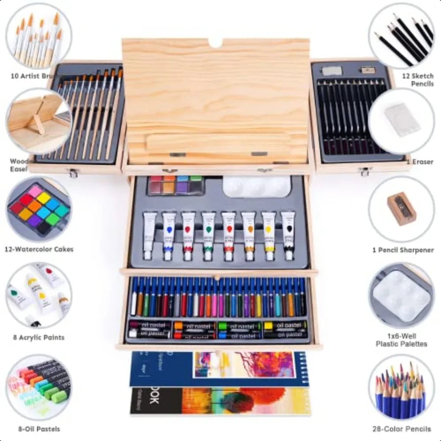 85 Piece Deluxe Wooden Art plies Art Kit with Easel and Acrylic Pad Art Set for Teens