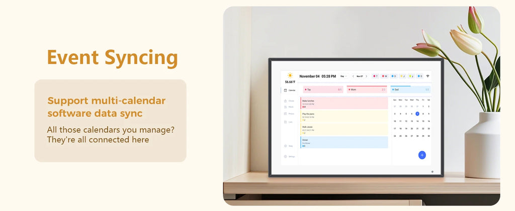 10.1 inch Digital Calendar & Chore Chart,Smart Touchscreen Interactive Display for Family Schedules, Wall & Desk Mountable