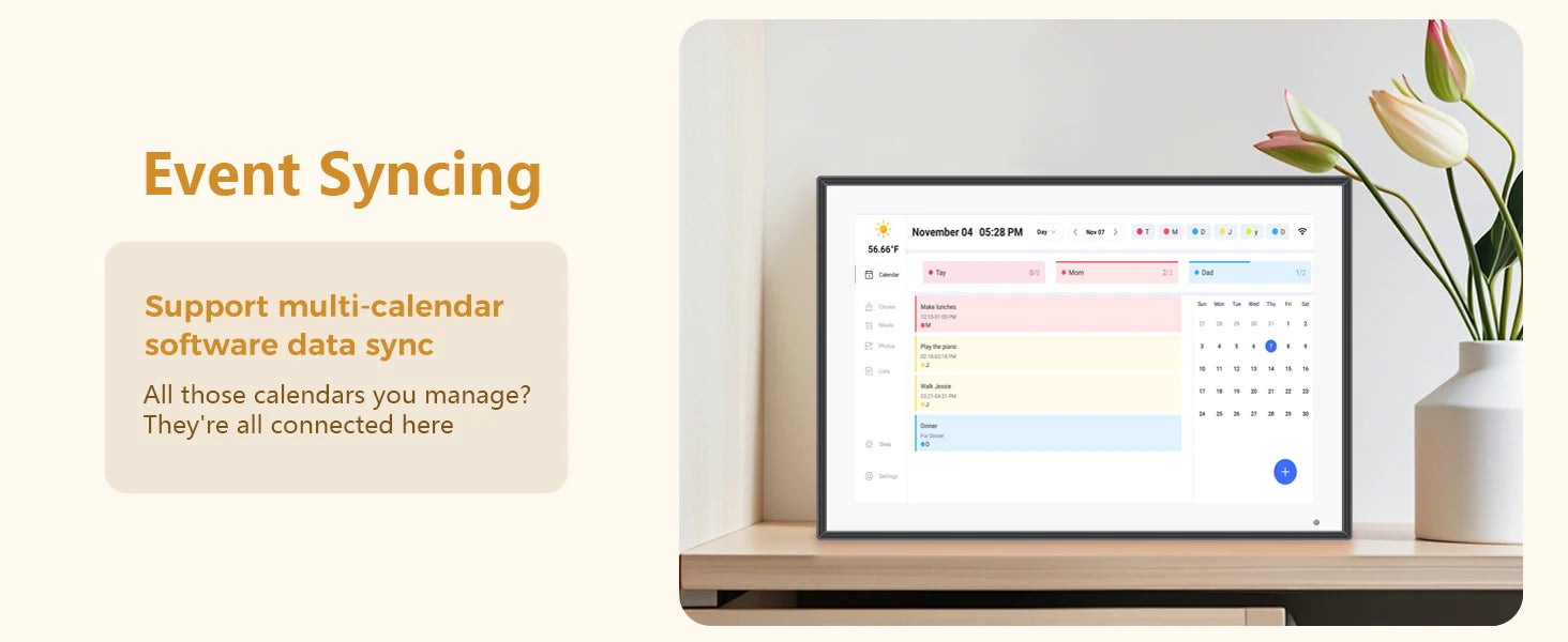10.1 inch Digital Calendar & Chore Chart,Smart Touchscreen Interactive Display for Family Schedules, Wall & Desk Mountable