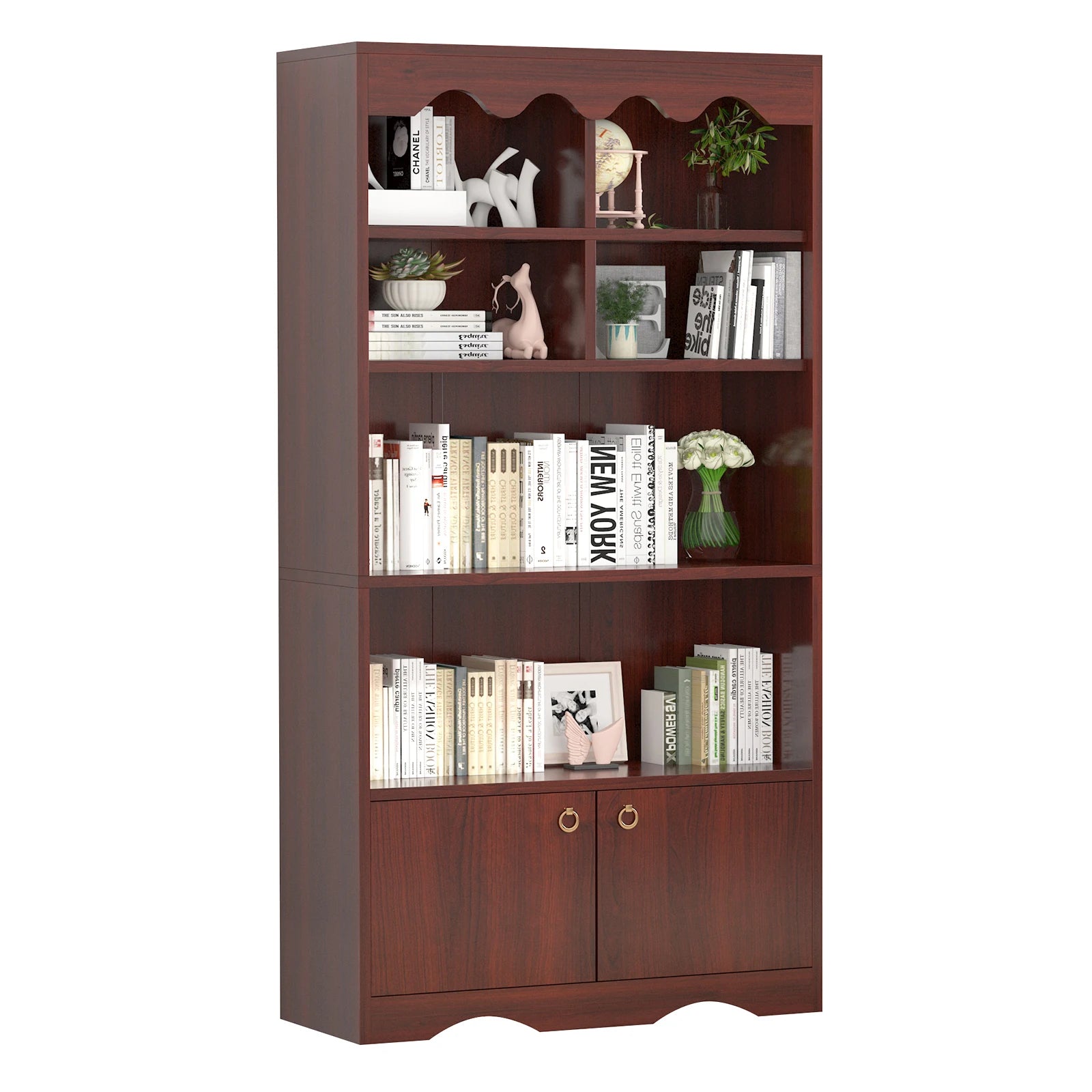 63 Inch Tall Bookcase with 6 Cubes and 2 Doors