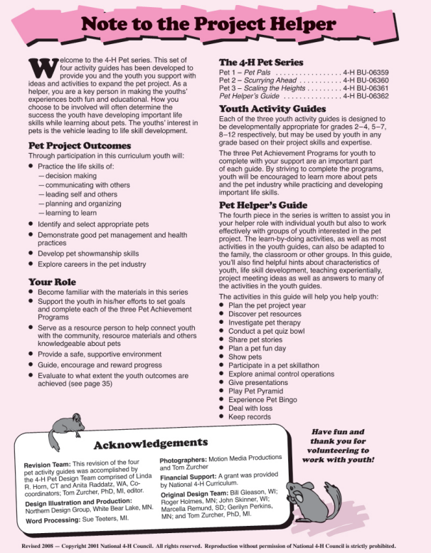 Pet Curriculum Helper's Guide