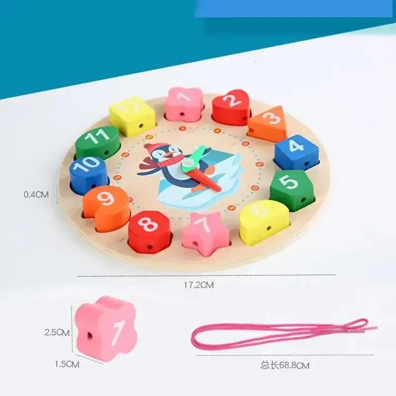 Wooden Number Blocks Puzzle Clock Montessori Education
